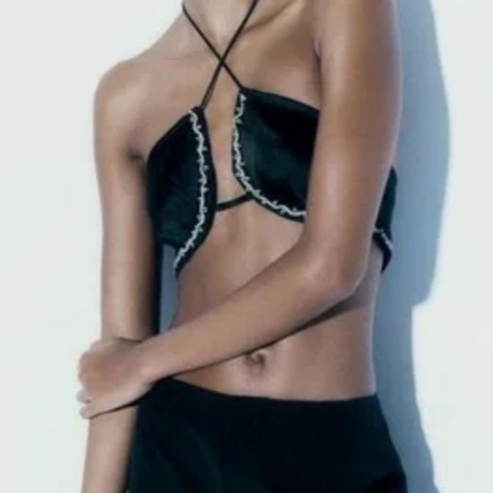 ZARA SATIN CROP TOP WITH RHINESTONES, XS - Picture 3 of 11